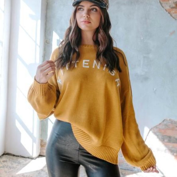 Kittenish Sweaters - NWT Kittenish Mustard Yellow Embroidered Sweater
